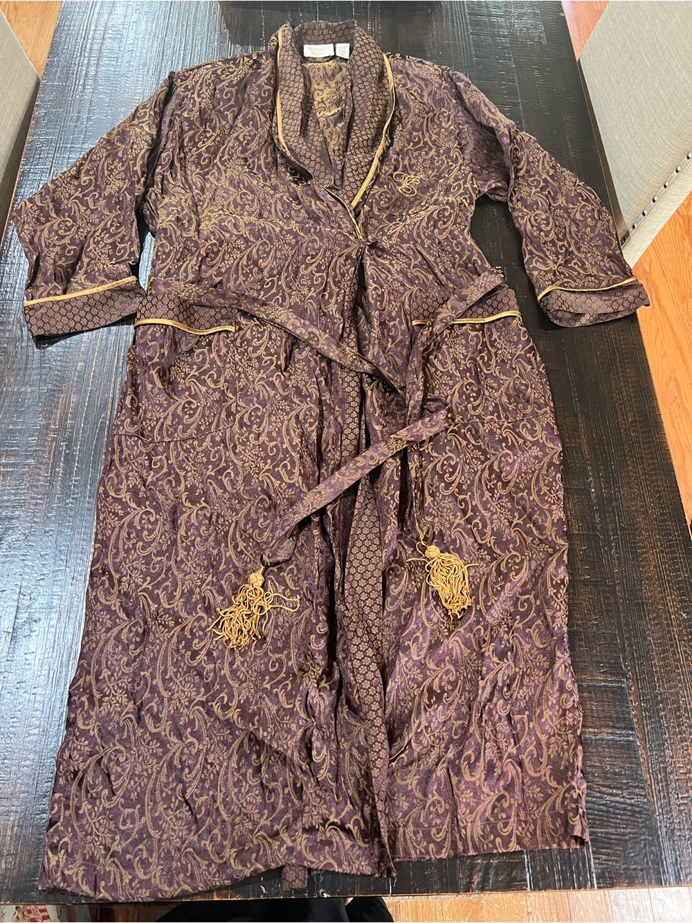 VTG Victoria's Secret Gold Label Paisley Long Robe Brocade Dressing Gown S/P
